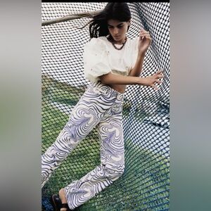 ZARA PRINTED STRAIGHT LEG HIGH RISE JEANS